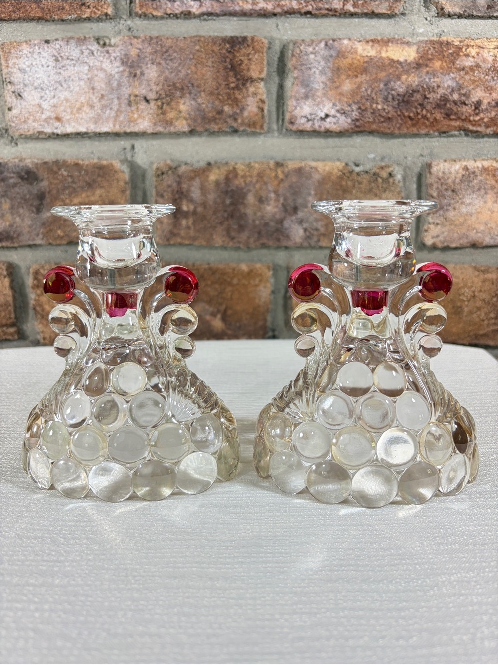 WESTMORELAND GLASS Vintage Thousand Eye Candleholder Pair
